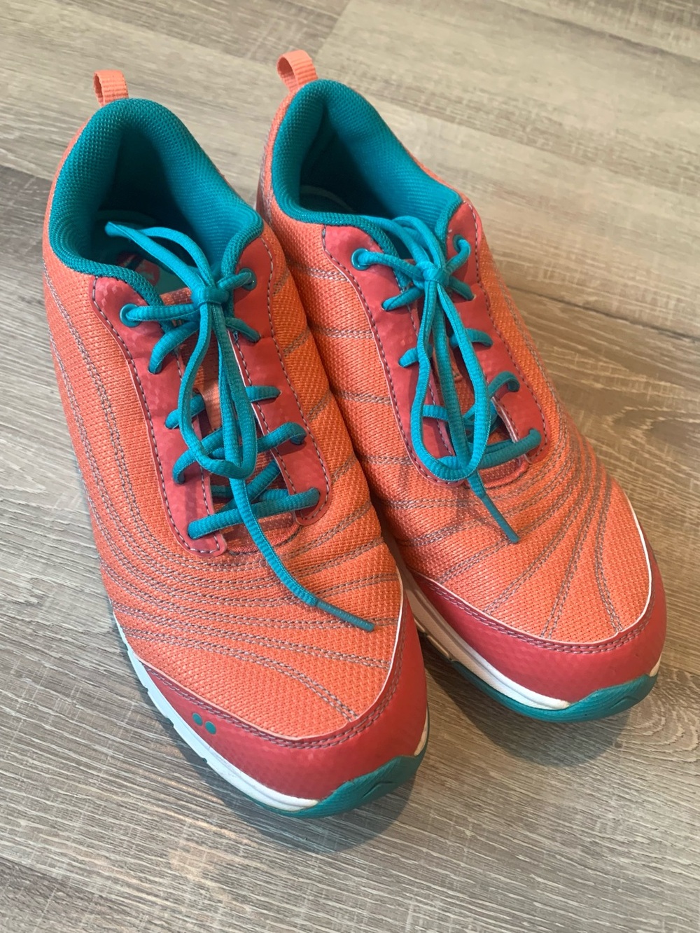 Ryka Continuum Walking Running Shoes Coral Orange Teal Memory Foam Women's 10